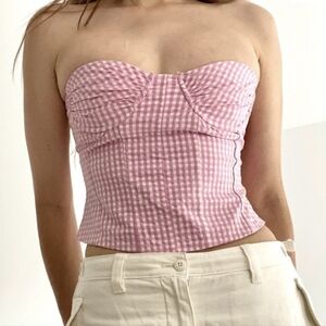 Zara Pink Gingham Bustier Top Strapless Size XL